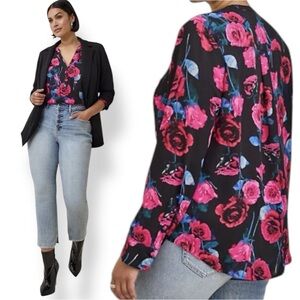 Torrid Black and Pink Rose Harper Blouse